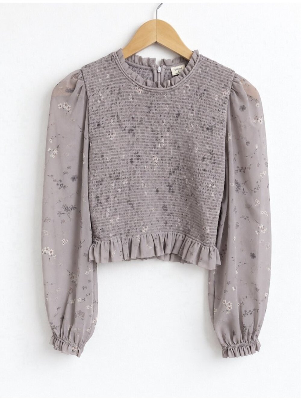 Aritzia Wilfred Tempest Blouse Smocked Floral Romantic Purple Women’s S